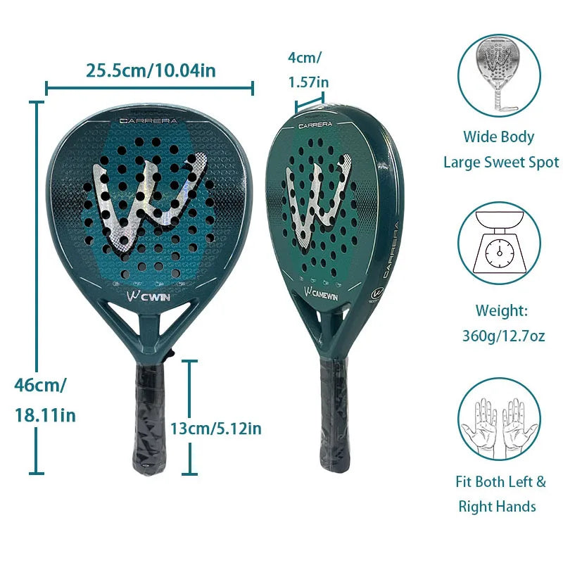 CWIN CARRERA Paddle Racket Adult Prefessional Carbon Fiber Soft EVA Face Tennis Paddle Racquet Racket with Padle Bag Cover 2025