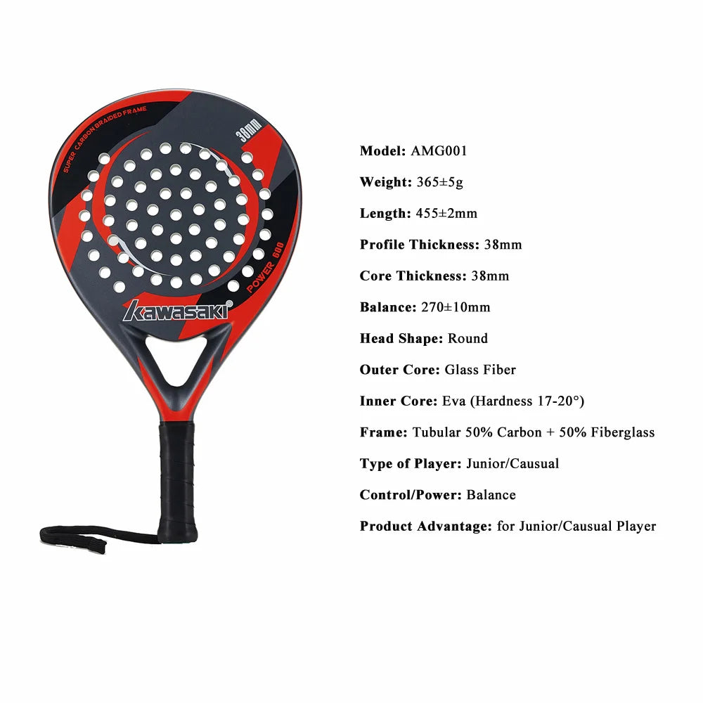 Brand Padel Tennis Carbon Fiber Soft EVA Face Tennis Paddle Racquet Racket with Padle Bag Cover Power 600