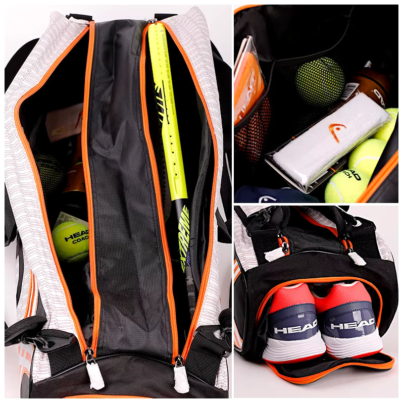 Tennis Rackets Bag Large Capacity 3-6 Pieces Tennis Backpack Badminton Gymbag Squash Racquet Bag with Separated Shoes Bag